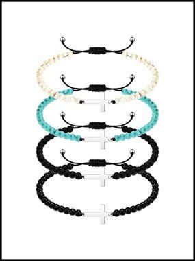 16 Pcs Cross Bracelets Adjustable String Beaded Religious Jewelry Bulk